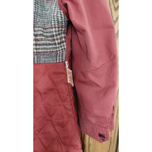 Vintage 80s Retro Dusty Rose Pink Plaid Lined Midi Trench Coat w/ Over-Vest PS - Picture 10 of 12